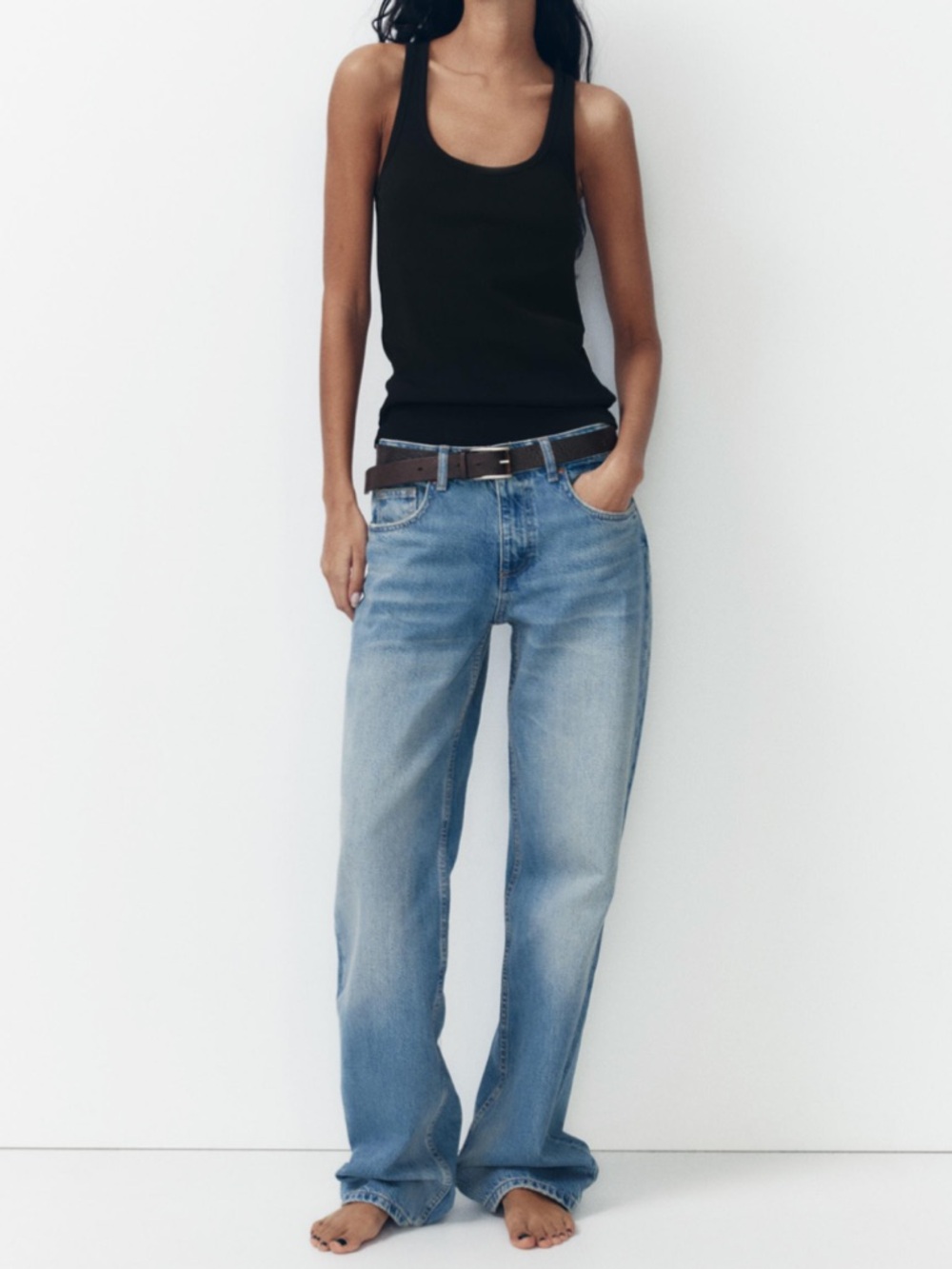 Zara TRF Mid-Rise Wide Leg Jeans - Light Blue